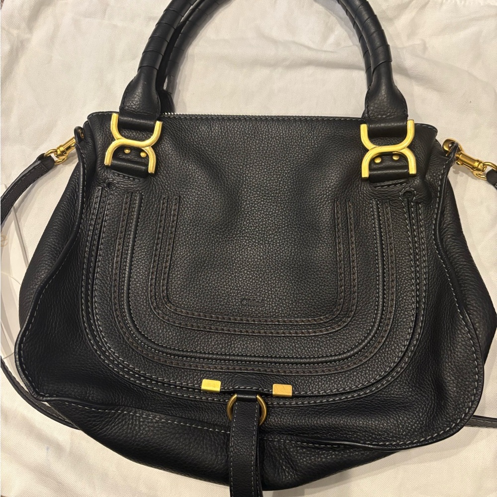 Chloe Marcie Medium Satchel Bag - Black Pebbled Leather - Excellent Condition!
